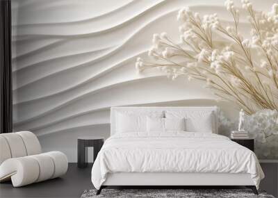 A light white textured surface with a soft, matte finish, featuring faint, wavy lines that create a gentle sense of movement. Wall mural