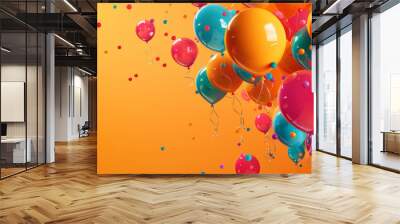 A lively background featuring balloons in bright colors, floating against a vibrant orange background with space for copy. Wall mural