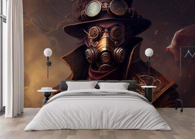 a man wearing a steampunk hat and a steampunk mask, fantasy art, steampunk. Generate Ai Wall mural