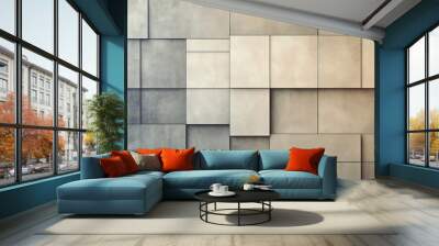 A minimalist wall background with a grid of light color blocks in varying muted tones. The design creates a sophisticated, subtle texture with a contemporary aesthetic. Wall mural