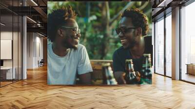 a pair of black best friends sharing a beer and having a heartfelt conversation, symbolizing the bon Wall mural