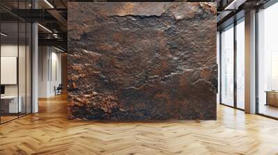 A rich chocolate brown textured stone surface with a rough, rugged finish. The dark color and uneven texture evoke a sense of strength and durability. Wall mural