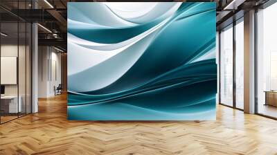 A sleek 3D abstract background with smooth, flowing curves in shades of teal and grey. The design has a refined, elegant quality with a polished, high-tech appearance. Wall mural