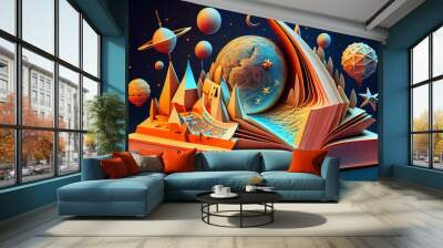 Books imagination, 3d illustration. Generate Ai. Wall mural