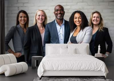 Diverse businesspeople standing together against a wall Wall mural