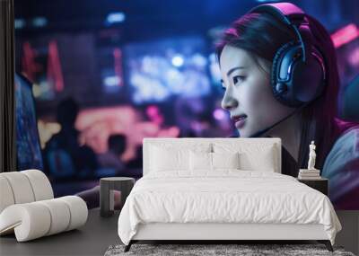 Esports and online gaming: Woman live streaming her video game session Wall mural