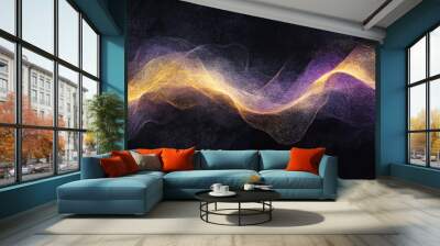 Grainy background featuring a soft lavender, charcoal gray, and sunny yellow glowing color wave on a black dark backdrop, with a textured noise effect for a modern header design Wall mural