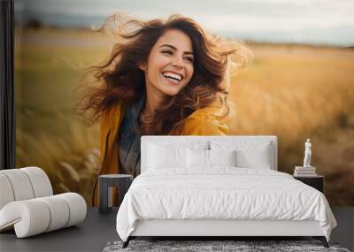 happy woman outdoor. Wall mural