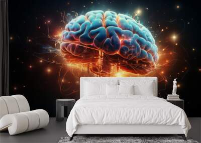 human brain digital illustration. AI Generated Wall mural