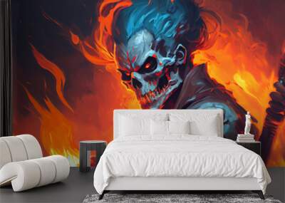 illustration painting of horror character of demon skeleton. Generate Ai. Wall mural