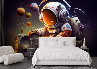 Photo of cartoon spaceman djing. Generate Ai Wall mural