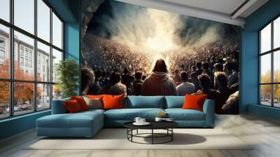 Revelation of Jesus Christ, new testament, religion of christianity, heaven and hell over the crowd of people, Jerusalem of the bible. Generate Ai Wall mural