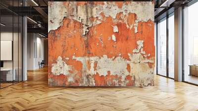 A grunge wall texture in rusty orange, showing heavy corrosion and flaking rust for an industrial, weathered appearance. Wall mural