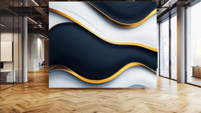 A sleek abstract background with rich geometric patterns in navy, white, and gold, accented by soft, flowing wavy lines for a professional finish. Wall mural