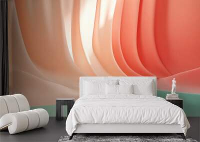 A soft, soothing background in pastel shades of coral and mint, featuring gentle curved shadows that add a sense of calm and relaxation. Wall mural