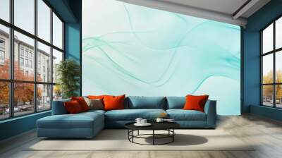 A soft gradient background moving from pale blue to mint green, with gentle, flowing lines curving in a wave-like motion. The lines create a dynamic, soothing rhythm. Wall mural