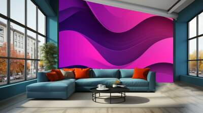 A vibrant background featuring fluid gradient wavy shapes transitioning from deep purple to soft pink, creating a smooth, dynamic flow with a modern, artistic feel. Wall mural