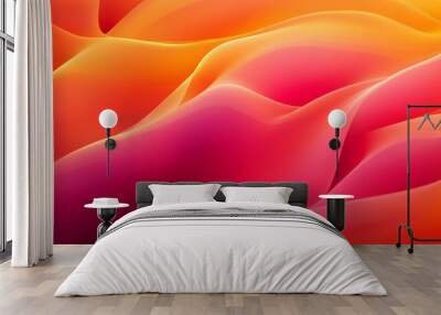 A vibrant background with flowing wavy shapes in a gradient from bright red to soft orange, creating a smooth, dynamic visual effect. Wall mural