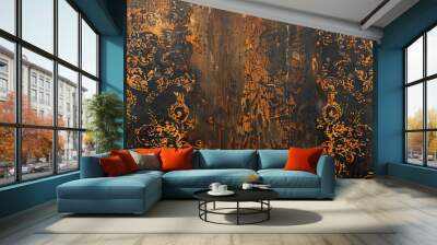 A worn-out metal background with deep rust and intricate, aged patterns, evoking a sense of history. Wall mural