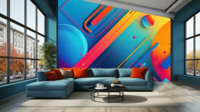 Abstract background with vibrant, neon colors and geometric patterns. Wall mural