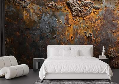 An aged metal surface with a rich patina and visible signs of corrosion, offering a historical aesthetic. Wall mural