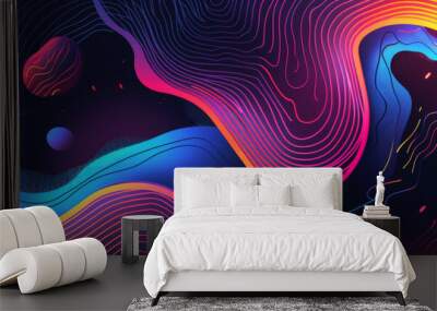 Colorful background with abstract shapes in neon hues on a black canvas. Wall mural