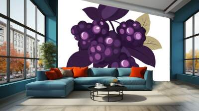 Flat design of a bunch of blackberries with bold purple tones and minimal shading, on a white background. Wall mural