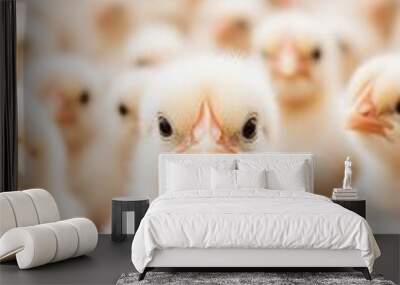 Close-up of adorable fluffy yellow chicks in a group. Wall mural