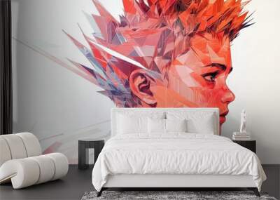 Anime-Style Portrait of a Trendy Boy with Angular Features and Spiky Hair Wall mural