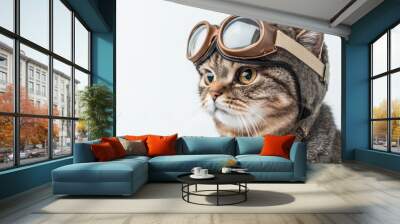 Cat Wearing Aviator Hat and Goggles Wall mural