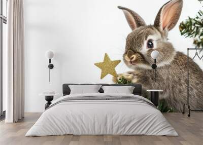 Cute Rabbit Decorates Christmas Tree Wall mural