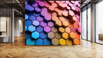 Futuristic Polygonal Hexagon Mosaic Background in Vibrant Hues for Modern Designs Wall mural