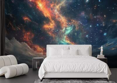 Infinity Vision: Person Contemplating Cosmic Rivers of Galaxies Wall mural