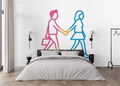 An endearing sketch of a man and woman's intertwined hands, captured in delicate line art reminiscent of childlike drawings, exuding a pure and timeless love through simple yet powerful cartoon illus Wall mural