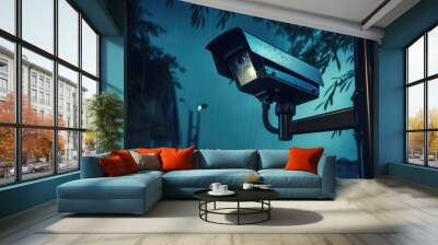 This modern CCTV surveillance system, equipped with electronic cameras, helps protect urban areas and private properties by monitoring and recording activity for safety and security Wall mural