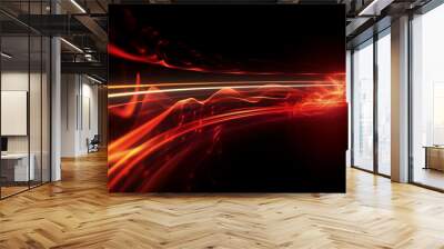 Fire red plazma motion lines. Car light trail effect illustration. Abstract laser beams. Generative ai. Wall mural