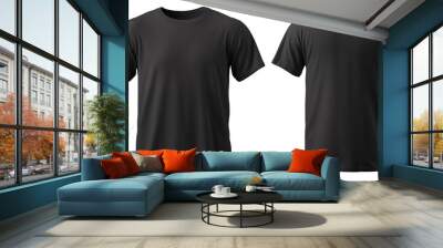 Men's black t-shirt mockup front and back isolated transparent, Generative AI Wall mural