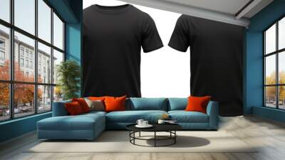 Men's black t-shirt mockup template front and back isolated transparent, Generative AI Wall mural