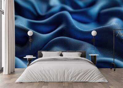 3D render of an abstract background featuring a textured textile ruffle showcasing a close up of blue fabric in a wavy stylish design Wall mural