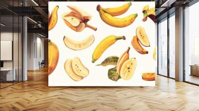 Collection of cut out banana pieces Wall mural