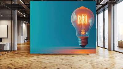 Innovative light bulb loading process with one illuminated bulb against a blue backdrop symbolizing creativity and the emergence of new ideas for projects and success Wall mural