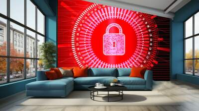 Safety concept: Closed Padlock on digital red background Wall mural