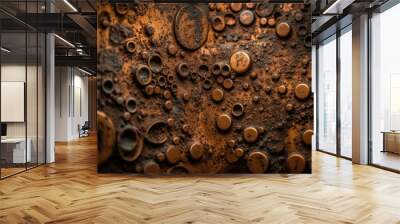 Close-Up Shot of Rusty Metal Surface with Intricate Patterns and Textures, generative ai Wall mural