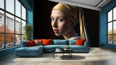 Renaissance Woman with a Pearl Earring, generative ai Wall mural