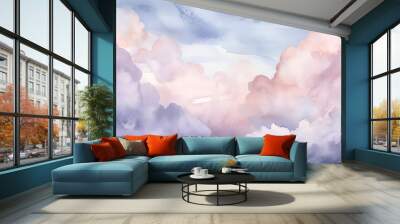 Soft watercolor clouds in shades of lavender and light blue with a touch of peach, generative ai Wall mural