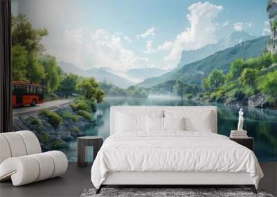 Bus Journey Along A Scenic River With Beautiful Views Wall mural