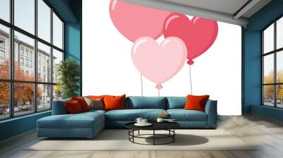 3 colorful cute flying heart shape balloons collection graphic flat design illustration for Valentine day, Mother's day, Women's Day interface app icon ui ux banner web isolated on white background Wall mural