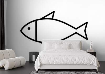 Black single fish line icon, simple seafood outline flat design pictogram, infographic vector for app logo web website button ui ux interface elements isolated on white background Wall mural