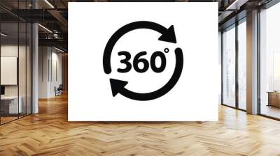 Black single round 360 degrees icon, simple 2 arrows rotation shape flat design vector pictogram vector for app ads logotype web website button ui ux interface elements isolated on white background Wall mural