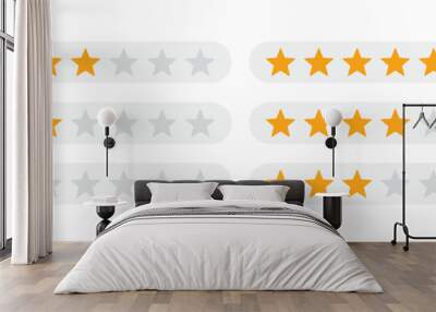 Product rating or customer review with gold stars set collection. Graphic symbol flat design interface illustration elements for app ui ux web banner button vector isolated on white background Wall mural